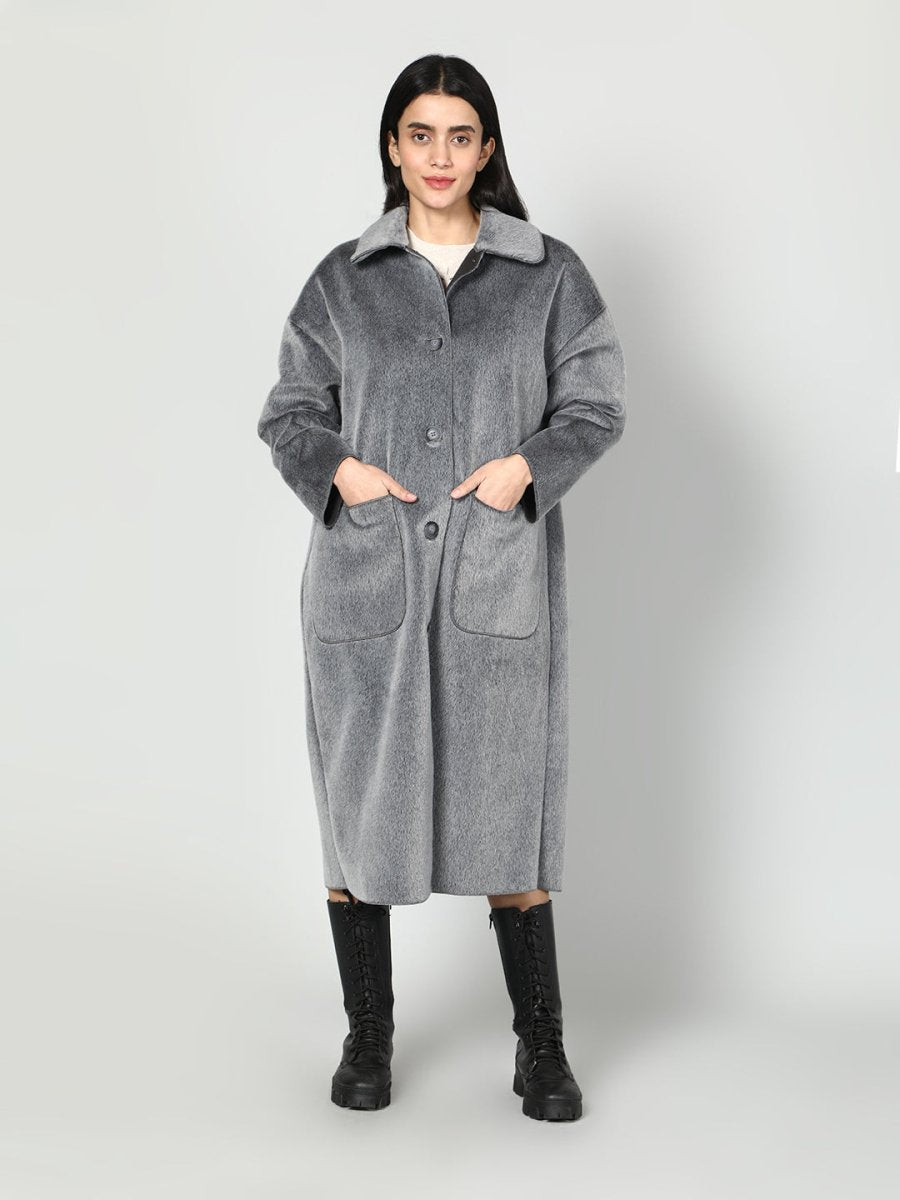 Gaiia Solid Colour Plush Woolen Coat - GAIIA